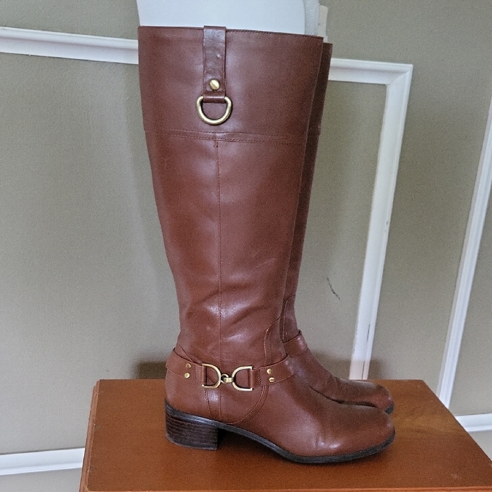 Bandolino Brown Heeled Boots with Gold Details